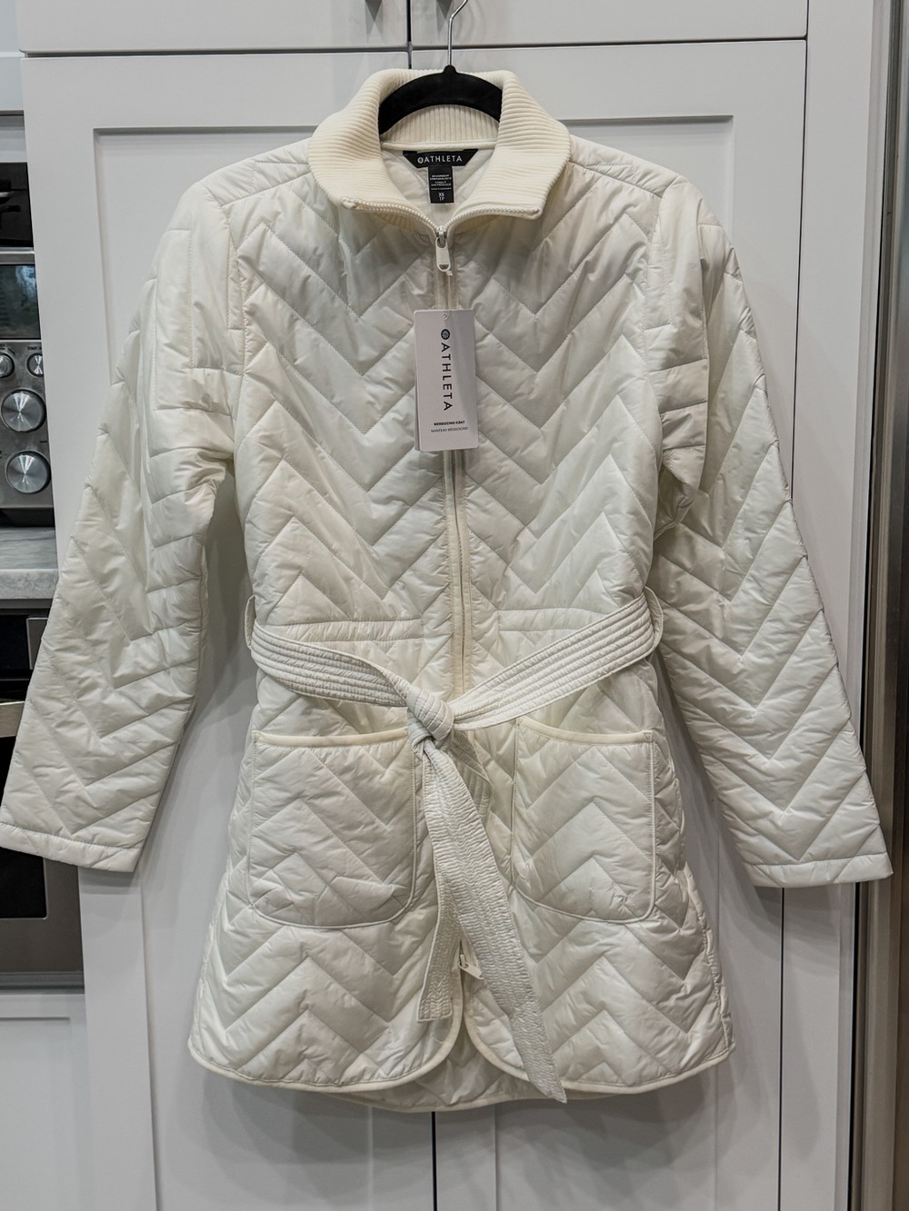Athleta Women's Mendocino Quilted Belted Coat Magnolia White Sz XS